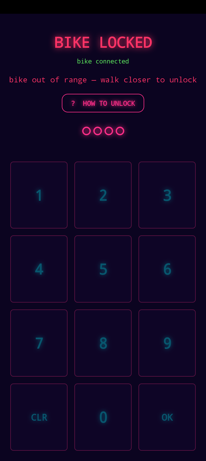 Bike locked screen with four-digit PIN keypad